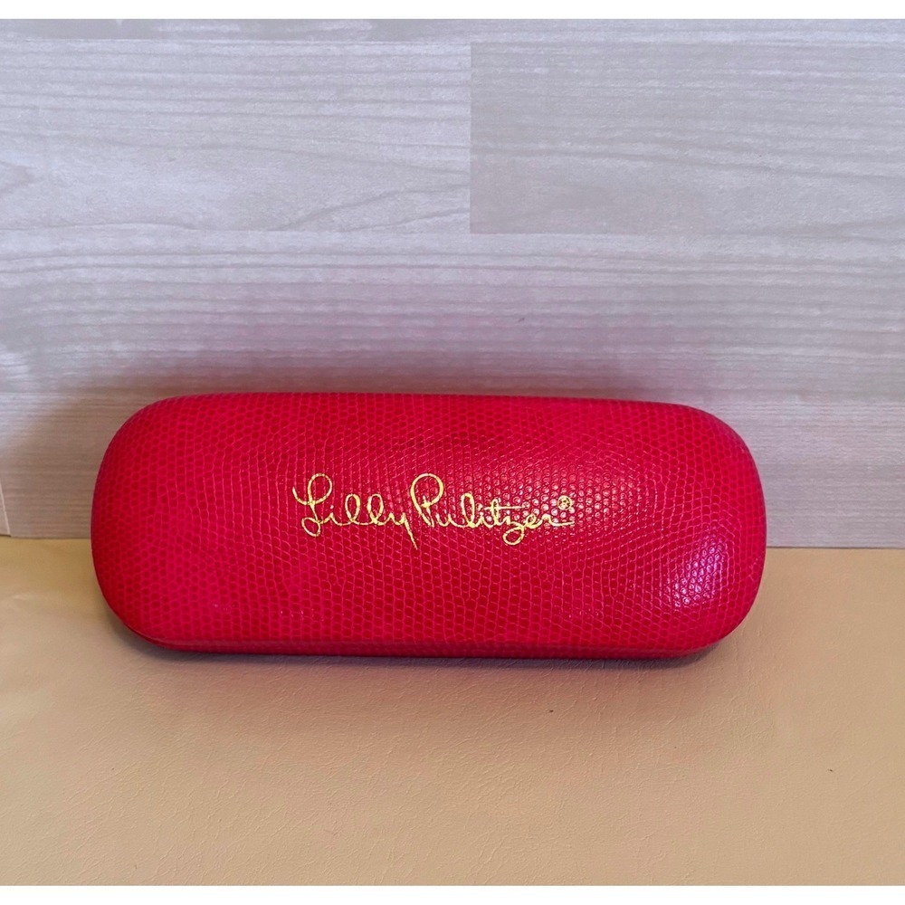 Lilly Pulitzer Women Eyeglass Case Hard Shell Pink Snakeskin Blue Velvet 6.5in